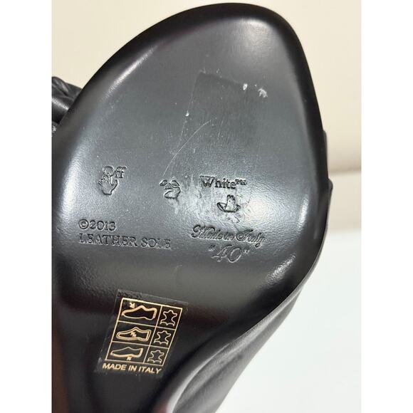 NWOT Off-White Allen Bow Black Leather Mules w/ Metallic Stiletto Heel Womens 40 - Picture 7 of 8